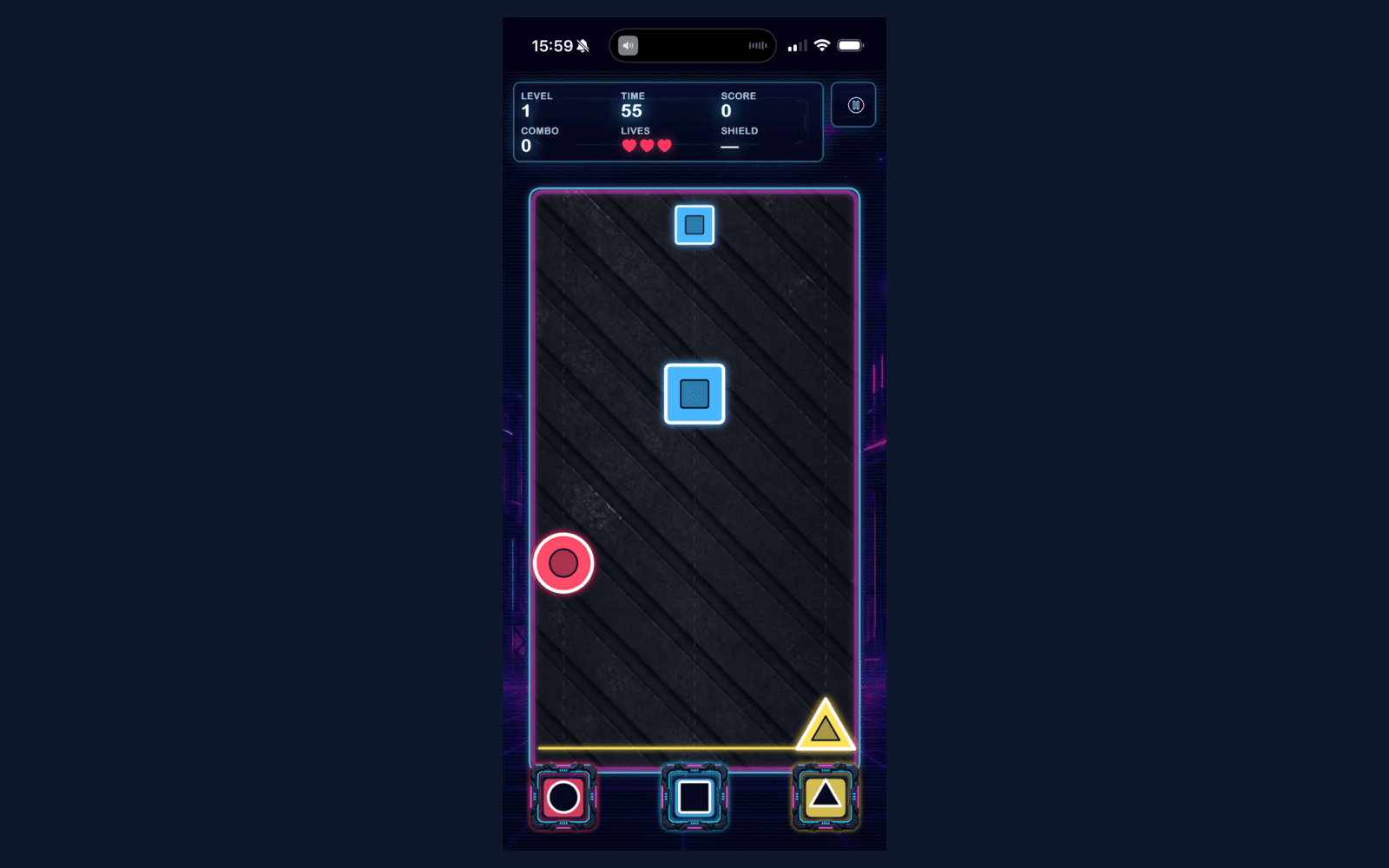 Neon Panic sorting game running in a mobile browser